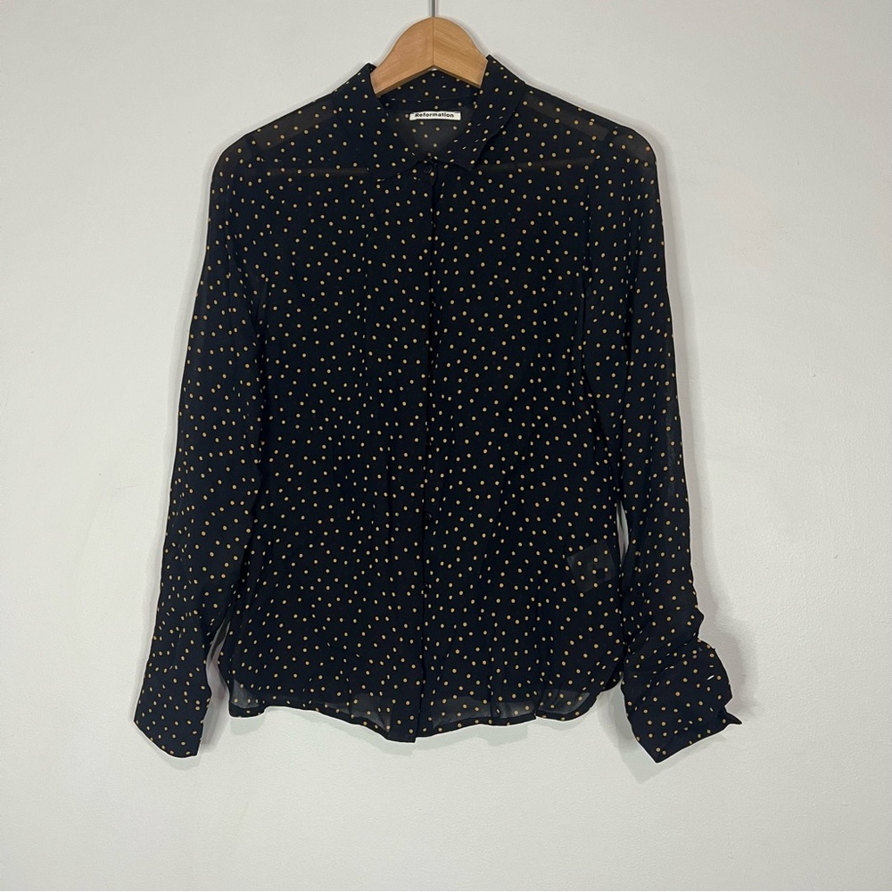 Reformation Black Ciolet Polka Dot Button Front Monti blouse size xsmall